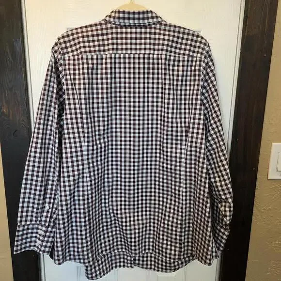 Lands' End Women's 22W Brown and White Gingham Cotton Button-Up Shirt - Picture 5 of 8